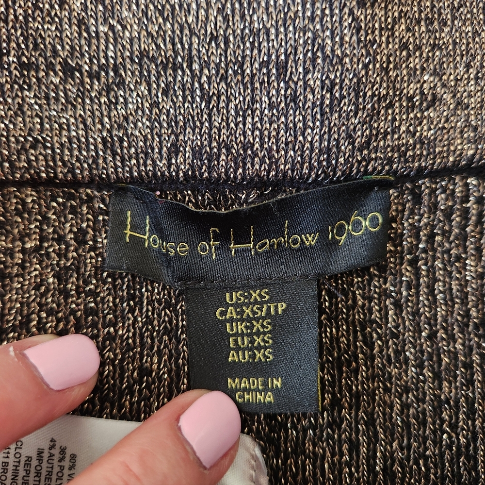 House Of Harlow 1960 Knit Set Sleeveless Mock Tunic & Flare Pants Blk & Gold S - Picture 7 of 16